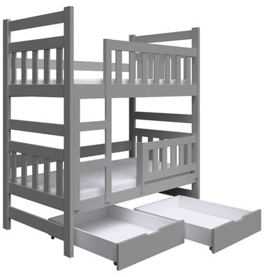 Selsey Dromi - Etagenbett mit Matratzen, Grau, 80x185 cm