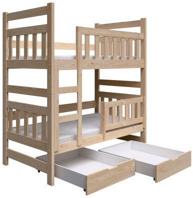 Selsey Dromi - Etagenbett mit Matratzen, Hellbraun, 80x185 cm