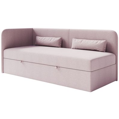 Selsey Calmmo - Jugendbett 90x200 mit Bettkasten, Chenille-Bezug, Kopfteil links, Ros
