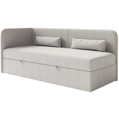 Selsey Calmmo - Jugendbett 90x200 mit Bettkasten, Chenille-Bezug, Kopfteil links, Hel