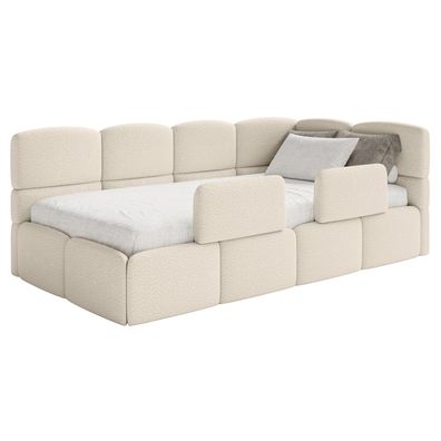 Selsey Cloudy - Kinderbett 120 cm, Bettkasten, 2x Rausfallschutz, Bouclé, rechts, Hel