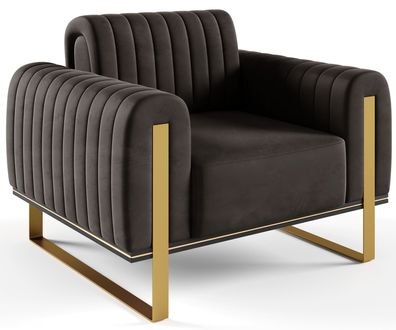 Selsey Parissa - Sessel, Samt Schwarz goldene Füße, 106 cm