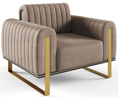 Selsey Parissa - Sessel, Samt Beige goldene Füße, 106 cm