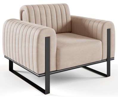 Selsey Parissa - Sessel, Samt Hellbeige schwarze Füße, 106 cm