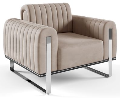 Selsey Parissa - Sessel, Samt Hellbeige verchromte Füße, 106 cm
