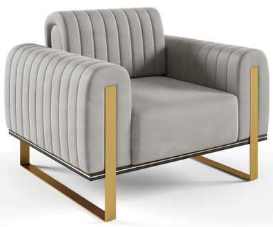 Selsey Parissa - Sessel, Samt Hellgrau goldene Füße, 106 cm