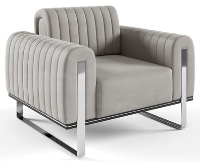 Selsey Parissa - Sessel, Samt Hellgrau verchromte Füße, 106 cm