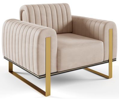 Selsey Parissa - Sessel, Samt Hellbeige goldene Füße, 106 cm