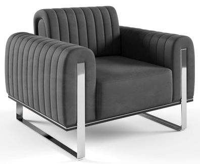 Selsey Parissa - Sessel, Samt Dunkelgrau verchromte Füße, 106 cm