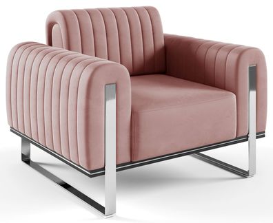 Selsey Parissa - Sessel, Samt Rosa verchromte Füße, 106 cm