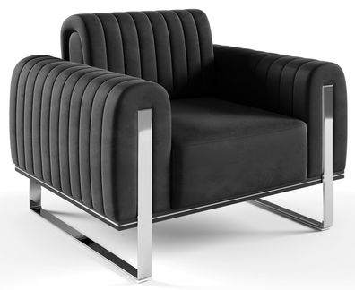 Selsey Parissa - Sessel, Samt Schwarz verchromte Füße, 106 cm