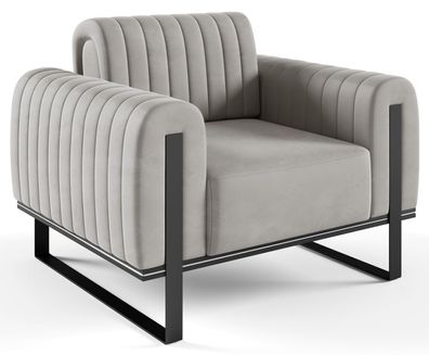 Selsey Parissa - Sessel, Samt Hellgrau schwarze Füße, 106 cm