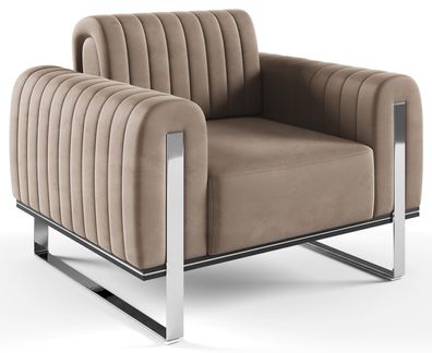 Selsey Parissa - Sessel, Samt Beige verchromte Füße, 106 cm