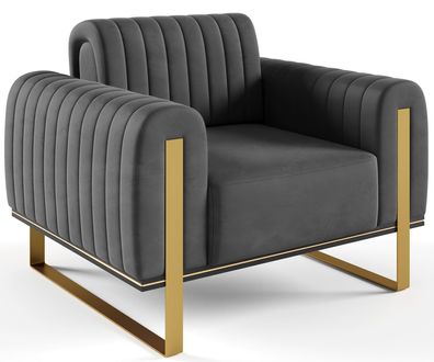 Selsey Parissa - Sessel, Samt Dunkelgrau goldene Füße, 106 cm