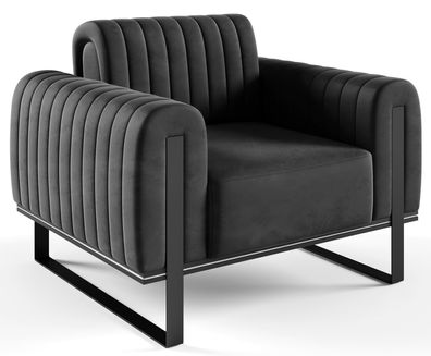 Selsey Parissa - Sessel, Samt Dunkelgrau schwarze Füße, 106 cm