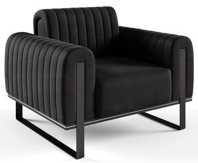 Selsey Parissa - Sessel, Samt Schwarz schwarze Füße, 106 cm