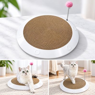 D92D Katzen Kratzmöbel Kratzbett aus Pappe mit Feder Spielzeug Ø45cm