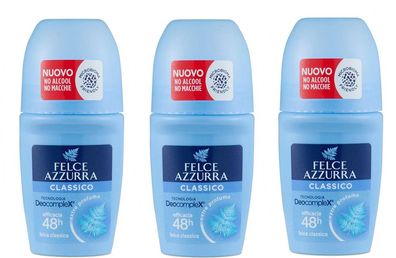Felce Azzurra Classico Deo roll on 48h Formula Idra Talc 3 x 50ml