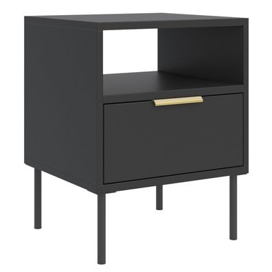 Selsey Vena - Nachttisch mit Schublade und Nische, Schwarz, 45 cm