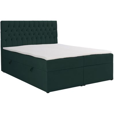 Selsey Daissy - Boxbett 140x200 mit Matratze und Topper, Samt, Flaschengrün