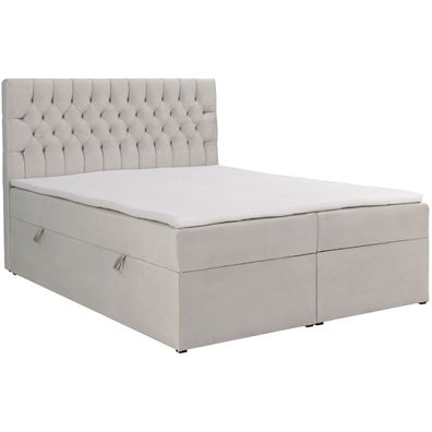 Selsey Daissy - Boxbett 140x200 mit Matratze und Topper, Samt, Hellbeige