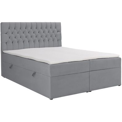 Selsey Daissy - Boxbett 140x200 mit Matratze und Topper, Samt, Grau