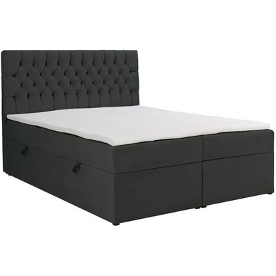 Selsey Daissy - Boxbett 140x200 mit Matratze und Topper, Samt, Dunkelgrau