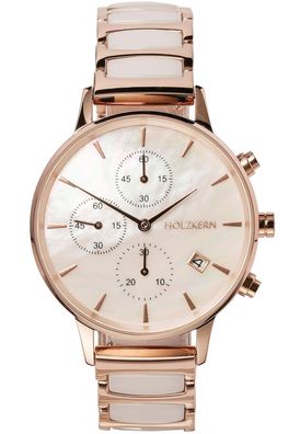 Holzkern Damenuhr Chronograph Shiny Perlmutt/Keramik