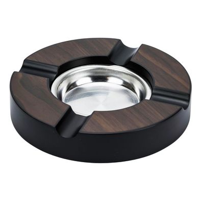Zigarrenaschenbecher Walnut Finish mit 4 Ablagen, rund braun