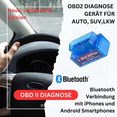 OBD2 Diagnosegerät Bluetooth Adapter Stecker Scanner Auto für Android + iPhone ELM327