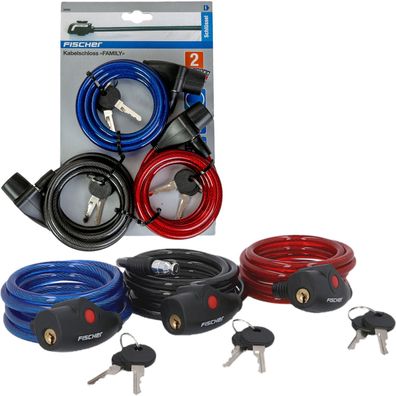 SET 3x Fischer Spiralschloss 180cm Schlüssel Kabelschloss Fahrradschloss E-Bike