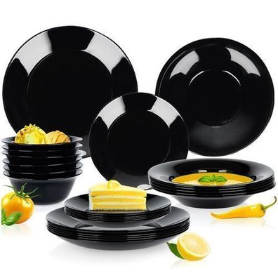 Schwarzes Glas-Essservice, 24-teilig