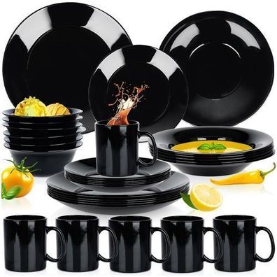 Schwarzes Glas-Essservice, 30-teilig