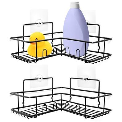 Eckregal fürs Badezimmer, an die Dusche geklebt, Metall, schwarz, 2er-Set