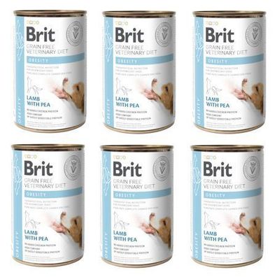 Brit Veterinary Diet – Nassfutter für übergewichtige Hunde mit Lamm und Erbsen, 6 × 4