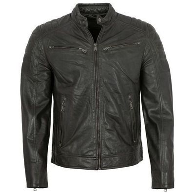 Mauritius - Herren Echtleder Lederjacke Bikerjacke Lammnappa dark green