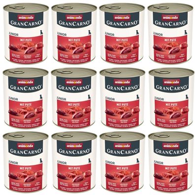 Animonda Grancarno Junior Nassfutter für Hunde mit Truthahn, Dose 12 x 800 g