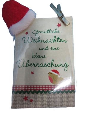 Kleine Grußkarte zum Anstecken Weihnachten Weihnachtsmütze