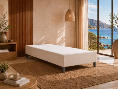 Best For Home Boxspringrahmen mit Matratze, stabile Holzfüße und pflegeleichter Bezug