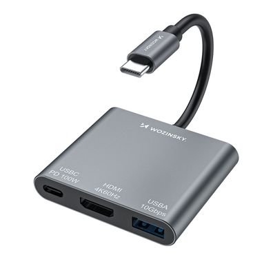 USB-C auf USB-C USB-A HDMI PD 10Gb/s 4K Splitter-Hub - Grau