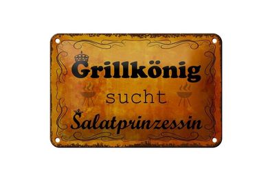 Blechschild Grillkönig sucht Salatprinzessin, 3 vers. Größen, Spruch
