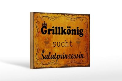 Holzschild Grillkönig sucht Salatprinzessin, 3 vers Größen, Spruch