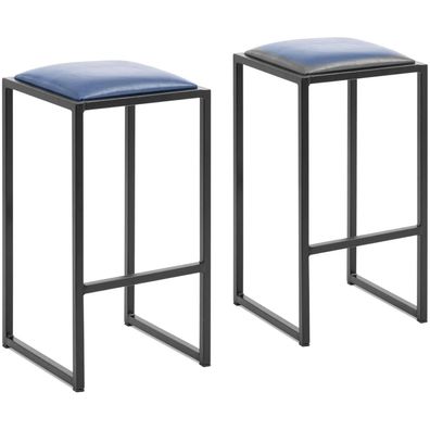 Loft-Barhocker aus Metall mit schwarz-blauem Bezug - 2 Stück