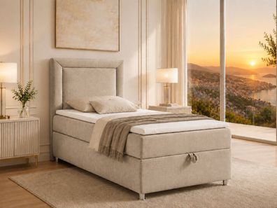 Best For Home Trinity K-3 Boxspringbett Einzelbett mit Topper & Stauraum, H3 Bonell