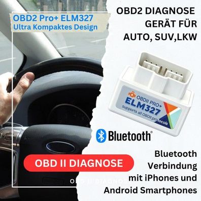 OBD2 Diagnosegerät Bluetooth Adapter Stecker Scanner Auto für Android+iPhone ELM327
