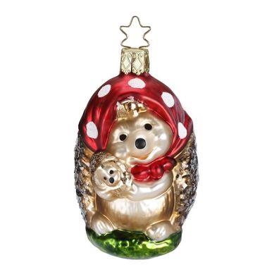 Christbaumschmuck Mama Igel Glas 9 cm braun hellbraun beige rot