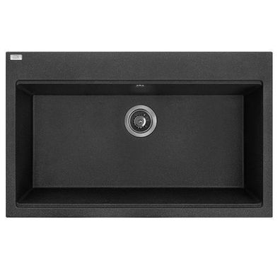 Granitspüle Einzelbecken TAU 50x80 Schwarz | Siphon im SET!