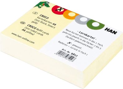 HAN Karteikarten CROCO – 1 PACK à 100 STÜCK, Karteikarten A8 quer, farbig bedruckter,