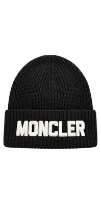 Moncler Mütze aus Wolle Schwarz mit Logo