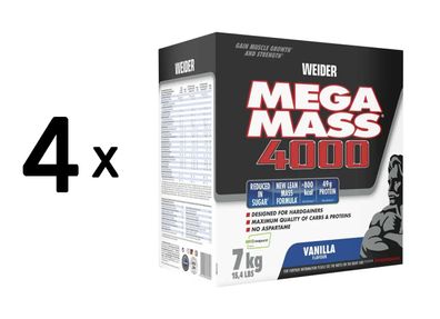 4 x Weider Mega Mass 4000 (7000g) Vanilla